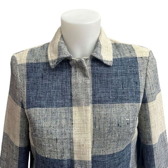 J. McLaughlin Womens Blue Beige Check Tweed Blazer Coat Size XS Pockets Lined - Picture 2 of 10